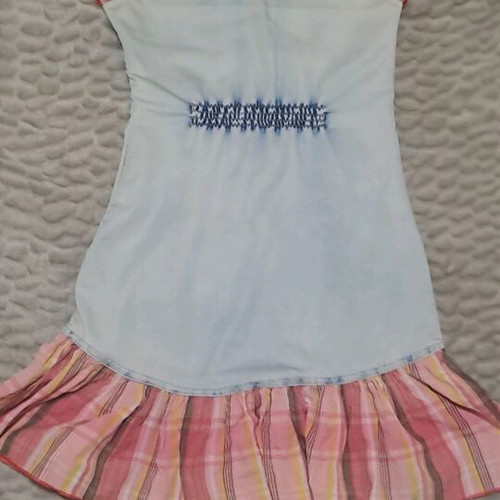 Denim mini dress with ruffles and pockets like new, multicolor