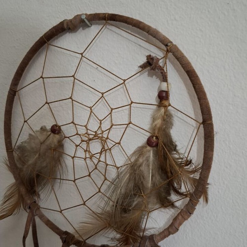Boho Dreamcatcher with Natural Feathers and Beads used