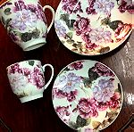  Vintage 30 ετών Γερμανικό Σετ 24 τμχ. Τσαγιού και καφέ από 6 κούπες 6 φλιτζάνια και 12 πιάτα με floral υπέροχα σχέδια Άθικτα με τις σφραγίδες τους σε καπελιέρες!
