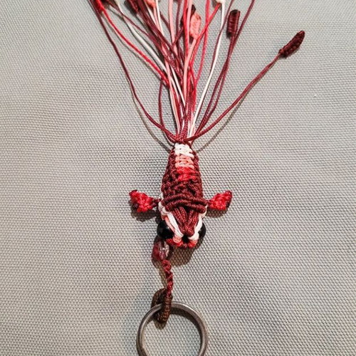 Macrame koi fish keychain like new, red and pink