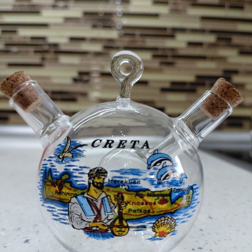 Glass Bottle 2-in-1 for Oil and Vinegar with Crete Map Design new