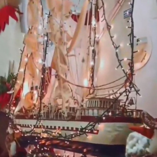 Christmas wooden ship large decorative used