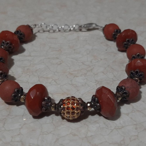 Bracelet with red jasper, zircon and hematite, silver 925 new