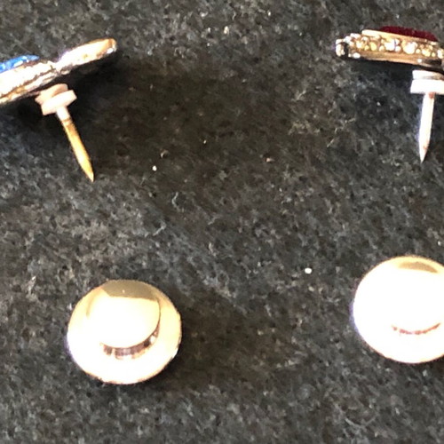 Vintage Swarovski pins used, set of 2, blue and red