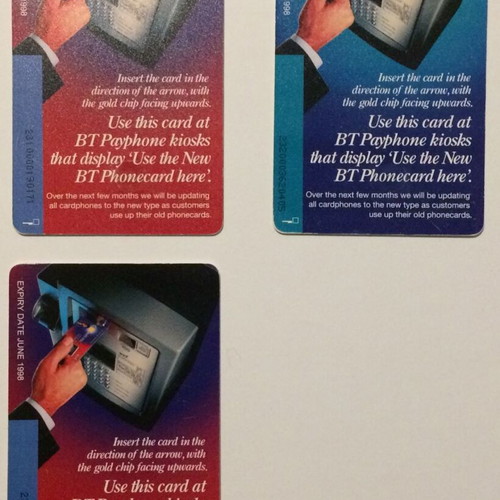 England phonecards used, pack of 3, The New BT Phonecard