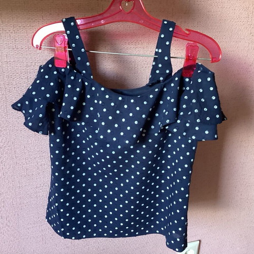 J. Crew Navy Blue Polka Dot Ruffle Top like new, sleeveless blouse