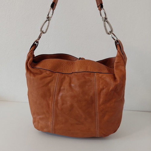 Kem leather women's crossbody bag, medium size, brown orange
