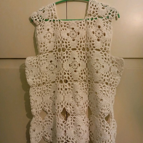 Handmade summer sleeveless crochet top XL like new, white