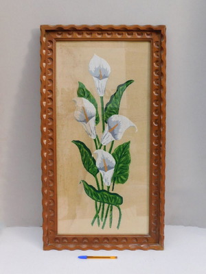 Κεντητοί πίνακες με προστατευτικό τζάμι και ξύλινη περίτεχνη κορνίζα, σετ δύο