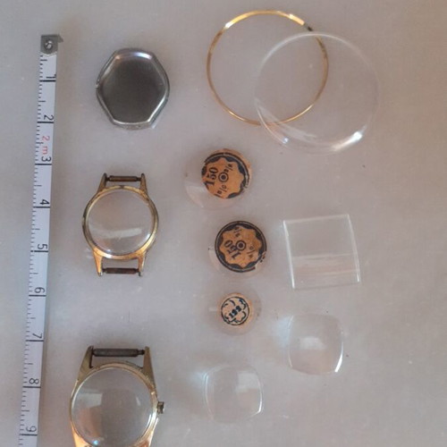 Vintage wristwatch parts cases and crystals for repair or steampunk crafts