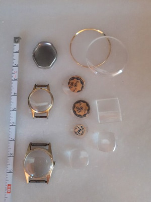 Vintage wristwatch parts cases and crystals for repair or steampunk crafts