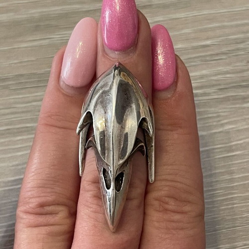 Silver 925 ring with solid bird skull used, size 57