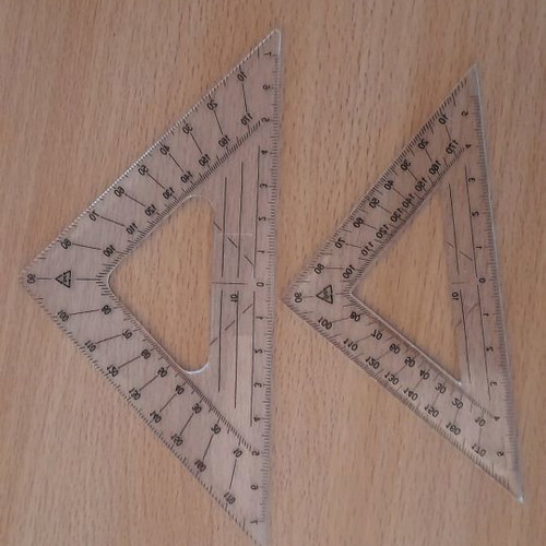 Set of used rulers and protractors