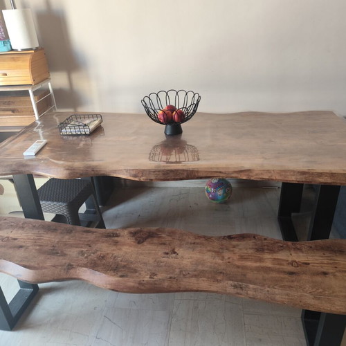 Dining set with 2 benches, 3D paper coating, 180×90 cm
