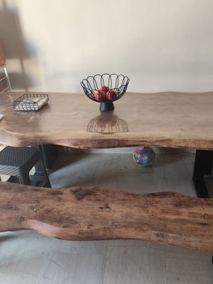 Dining set with 2 benches, 3D paper coating, 180×90 cm