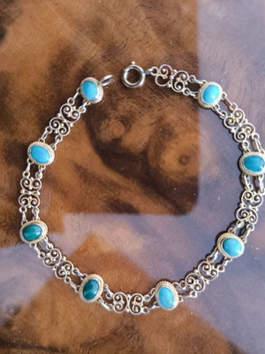 Gold-Plated Vintage Bracelet With Turquoise Stones, Used