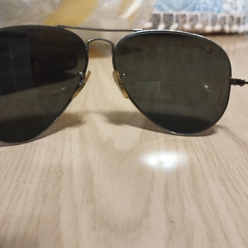Ray Ban Aviator polarized sunglasses used, green and silver
