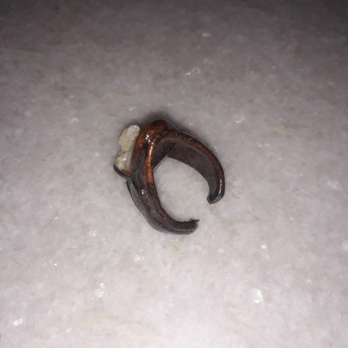 Vintage ring used, handmade leather with semi-precious stone