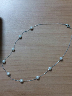 Necklace silver chain 40cm with white round pearls new