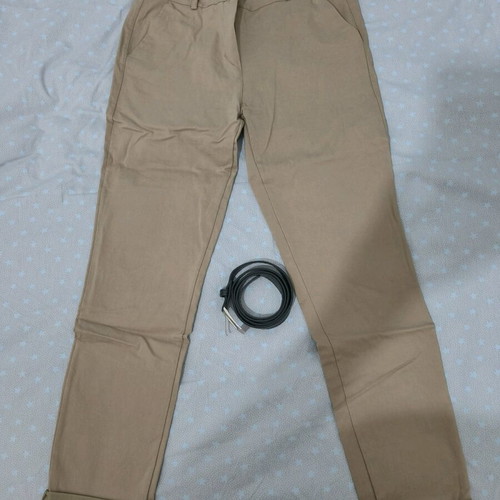 Elastic pants like new with belt, size M, dark beige