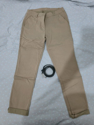 Elastic pants like new with belt, size M, dark beige