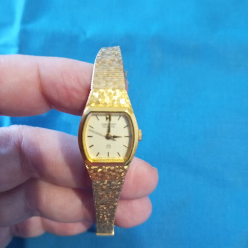 Vintage Orient women's watch used, gold-plated, 17 cm with safety chain