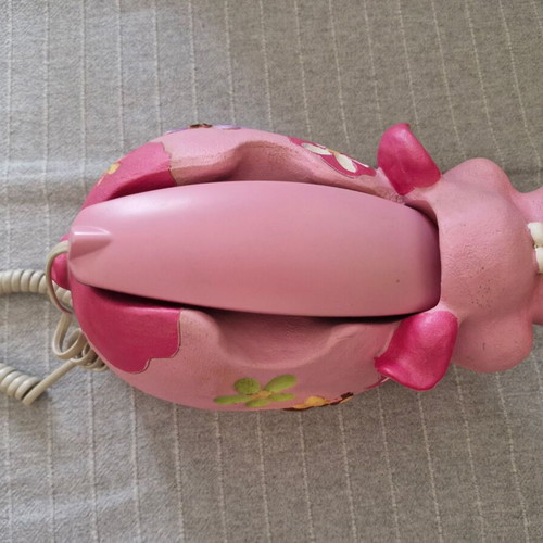 Vintage analog home phone pig-shaped used, pink