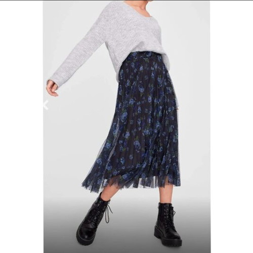 Stradivarius pleated midi skirt with floral pattern