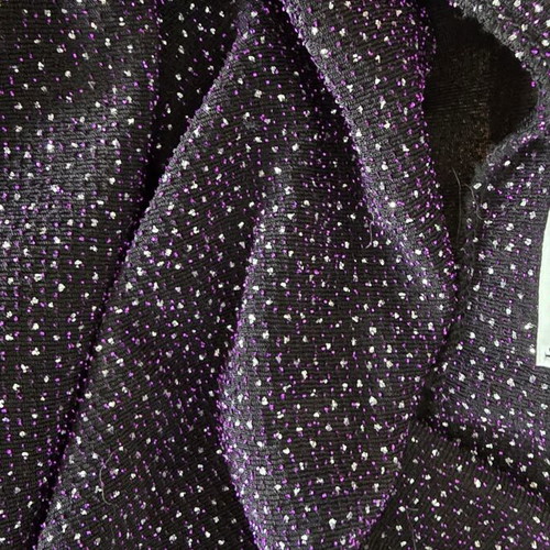 Black dress with purple silver details, elegant fit, thin straps