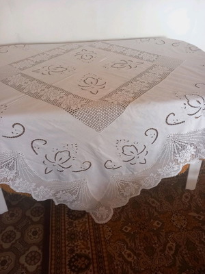 Tablecloth handmade with cutwork and crochet embroidery, new