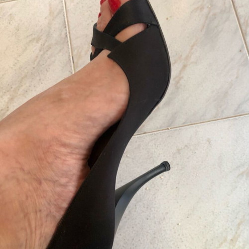 Tsakiris Mallas peep toe black satin pumps used, size 39