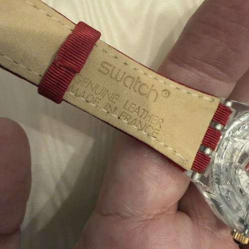 Swatch Gent Roi Soleil watch 1993 limited edition like new, blue dial, red leather strap