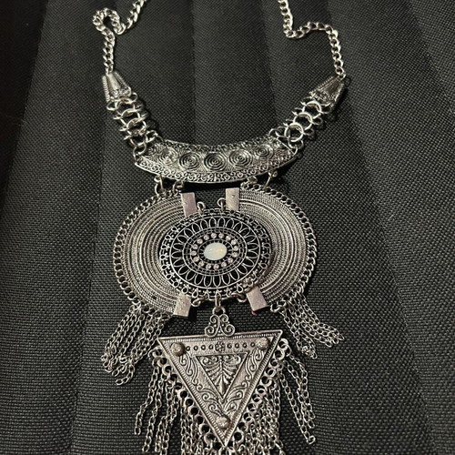 Boho Vintage Statement Necklace Silver with Hanging Elements new