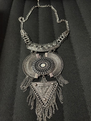 Boho Vintage Statement Necklace Silver with Hanging Elements new
