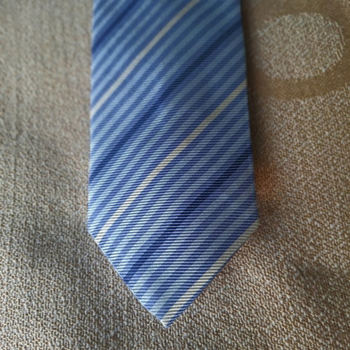 Amedeo Rusca Italian silk tie blue shades with white stripes