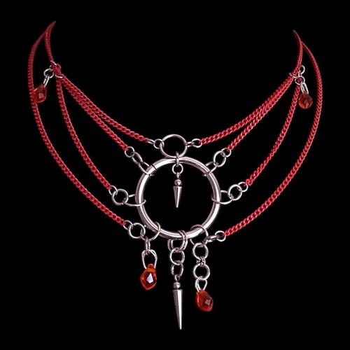 Layered Necklace new with red chains and stainless steel accents