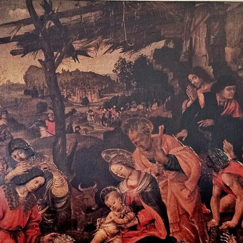 Framed print of Filippino Lippi painting Adoration of the Magi used