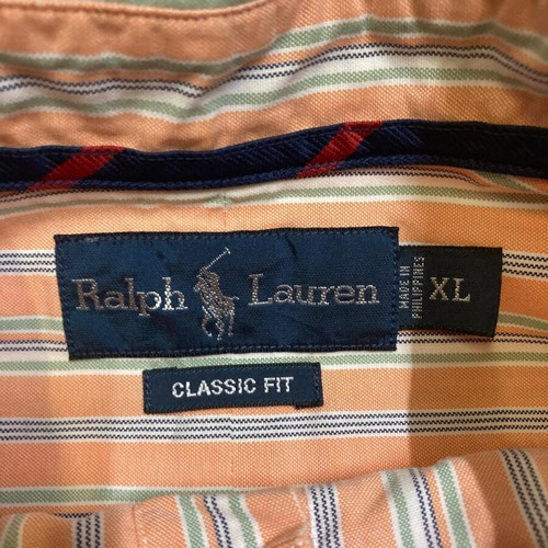 Ralph Lauren Fun Overhemd XL classic fit oxford orange green white pinstripe long sleeve shirt