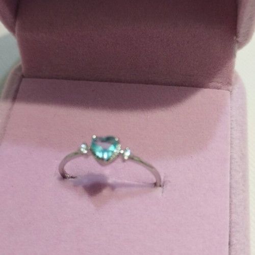 Silver 925 ring with blue zircon heart new