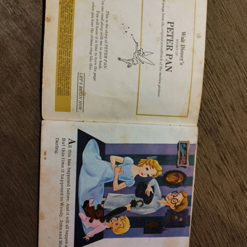 Disney Peter Pan book with record used, collectible 1977