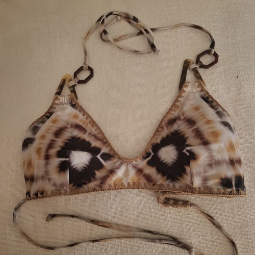 SugarFree bikini top used, size small, brown shades with embroidery