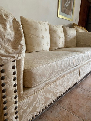 Sofas 2 identical with Italian fabric and beech wood like new