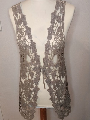 Boho Crochet Lace Vest taupe, one size up to M, like new