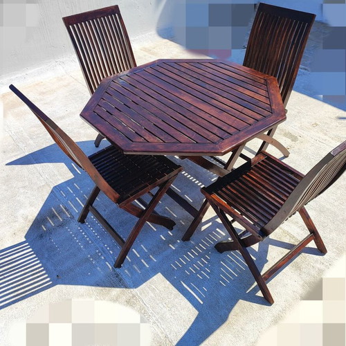 Wooden folding patio dining set with 1 table and 4 chairs