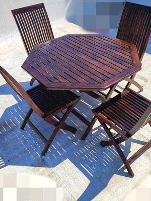 Wooden folding patio dining set with 1 table and 4 chairs