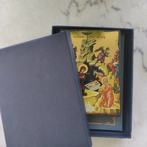 Religious icon new in gift box with prayer book