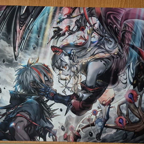 Yu-Gi-Oh Fusion Deployment playmat with Fallen of Albaz & Blazing Cartesia artwork
