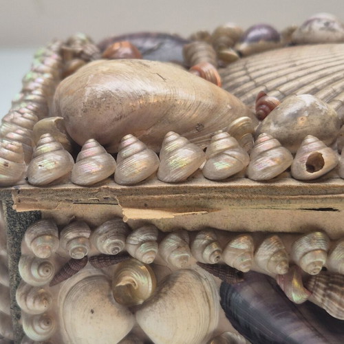 Handmade Seashell Jewelry Box, 1970s Vintage Folk Art Trinket Box
