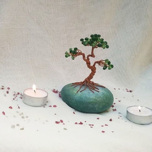 Large Bonsai Wire Tree New with Marble Stone
