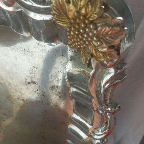 Vintage metal serving tray with gold grapes and 12 paper coasters used